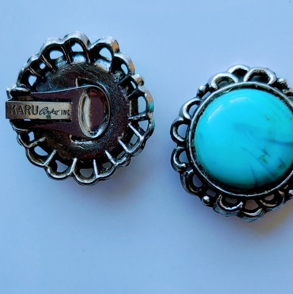 Vintage Jewelry Vintage Signed Karu Arke Turquoise Silver Earrings